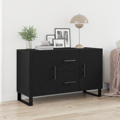 Sideboard Med Skuffe Sort Eg 100 X 36 X 60 Cm Konstrueret Træ