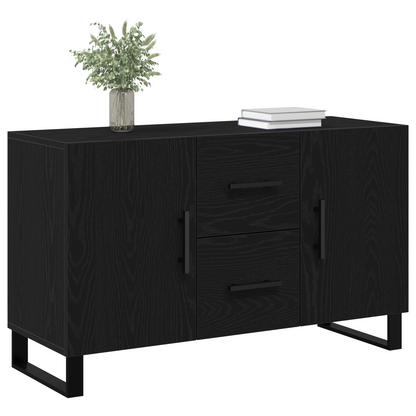 Sideboard Med Skuffe Sort Eg 100 X 36 X 60 Cm Konstrueret Træ