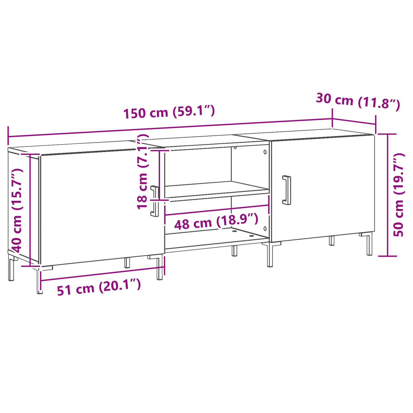 Tv-Skab Sort Eg 150 X 30 X 50 Cm Konstrueret Træ