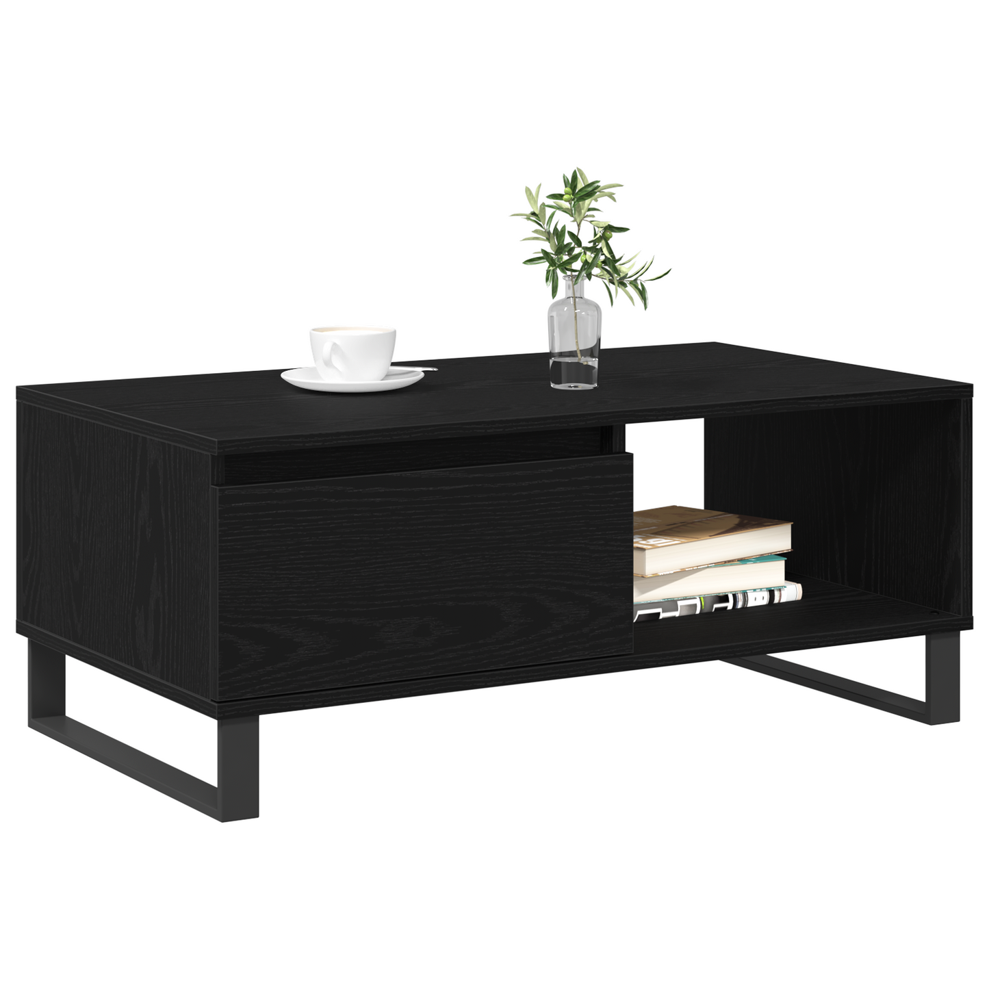 Kaffebord Sort Egetræ 90X50X36,5 Cm Konstrueret Træ