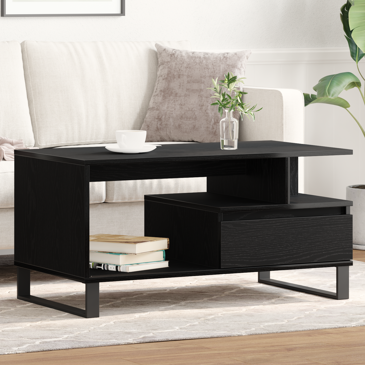 Kaffebord Sort Eg 90X49X45 Cm Konstrueret Træ