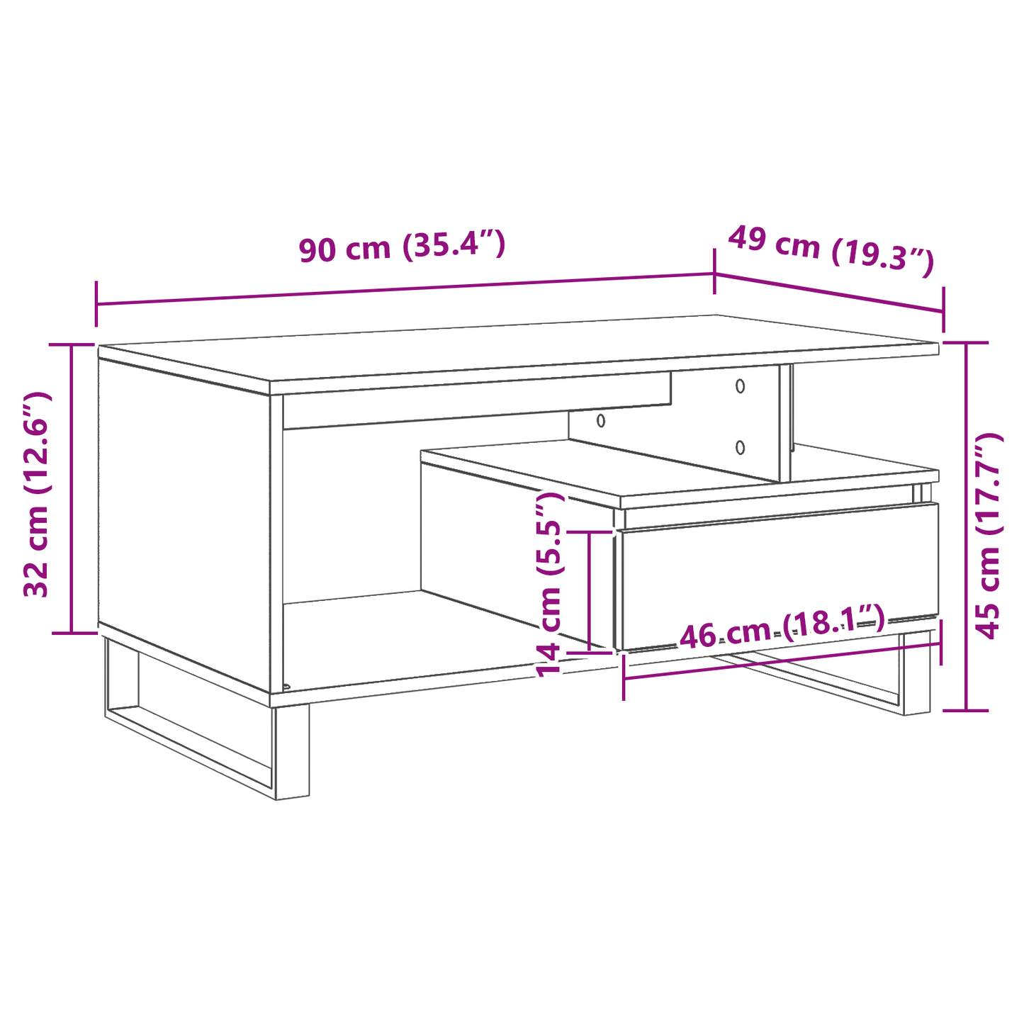Kaffebord Sort Eg 90X49X45 Cm Konstrueret Træ