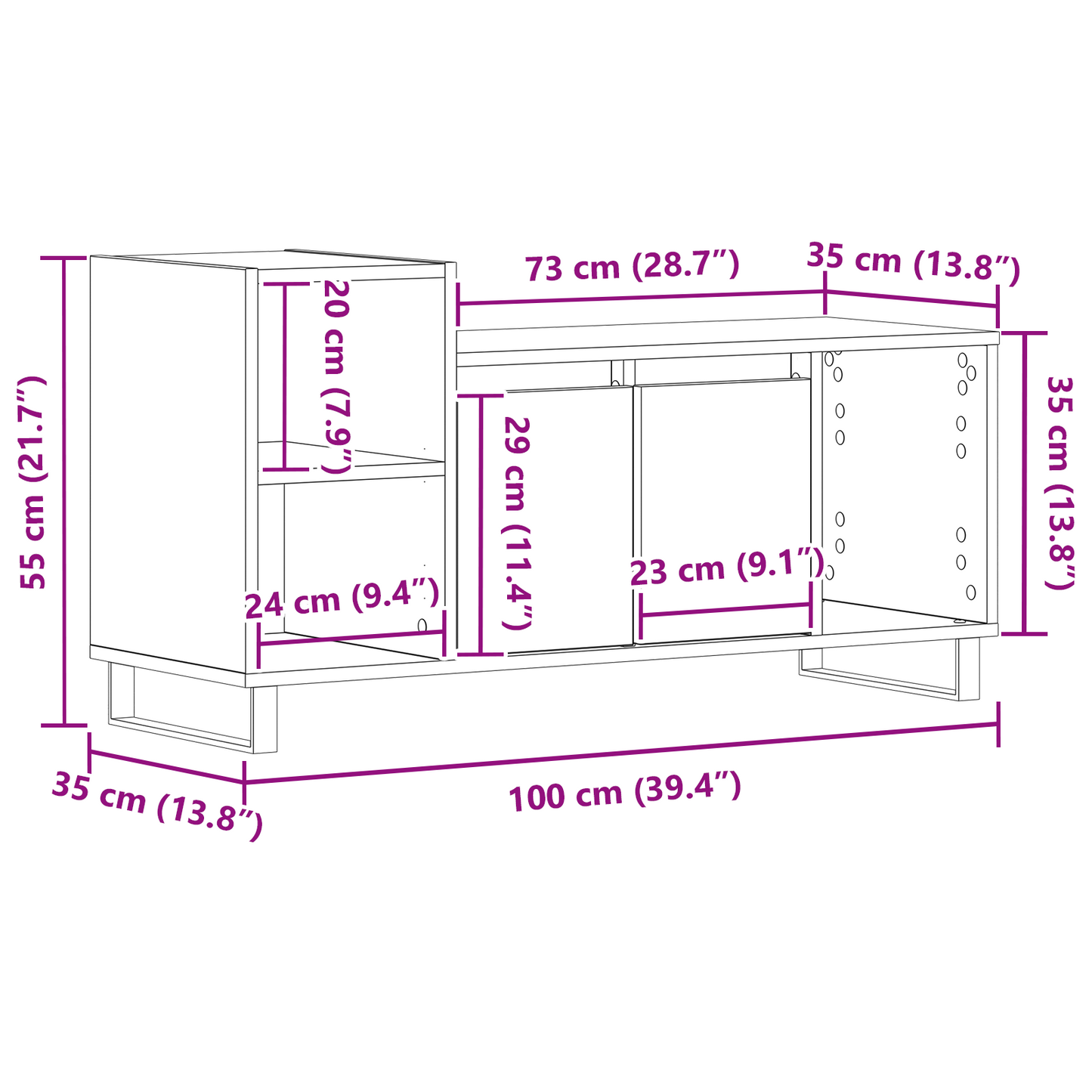 Tv-Skab Sort Eg 100 X 35 X 55 Cm Konstrueret Træ
