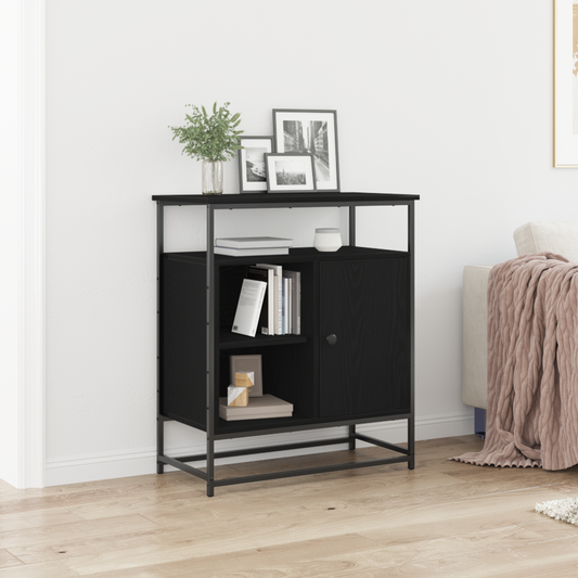 Skænk Sort Eg 69X35X80 Cm Konstrueret Træ Og Stål