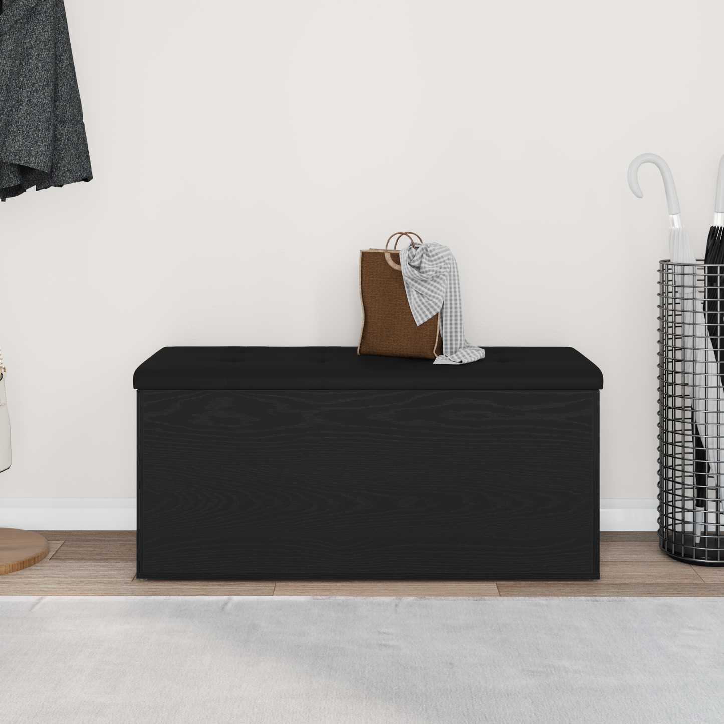 Opbevaringsbænk Sort Eg 102 X 42 X 45 Cm Konstrueret Træ