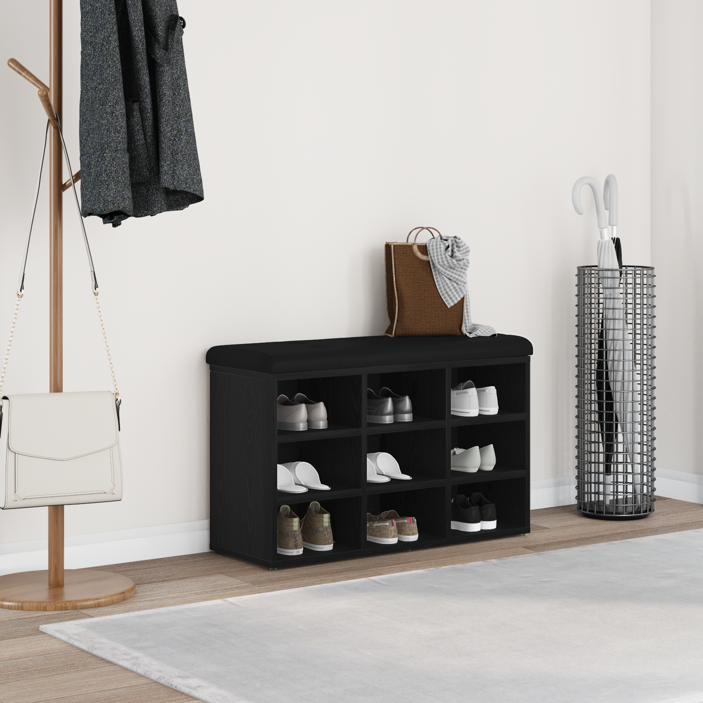 Sko Bænk Med Opbevaring Sort 80 X 30 X 48 Cm Konstrueret Træ