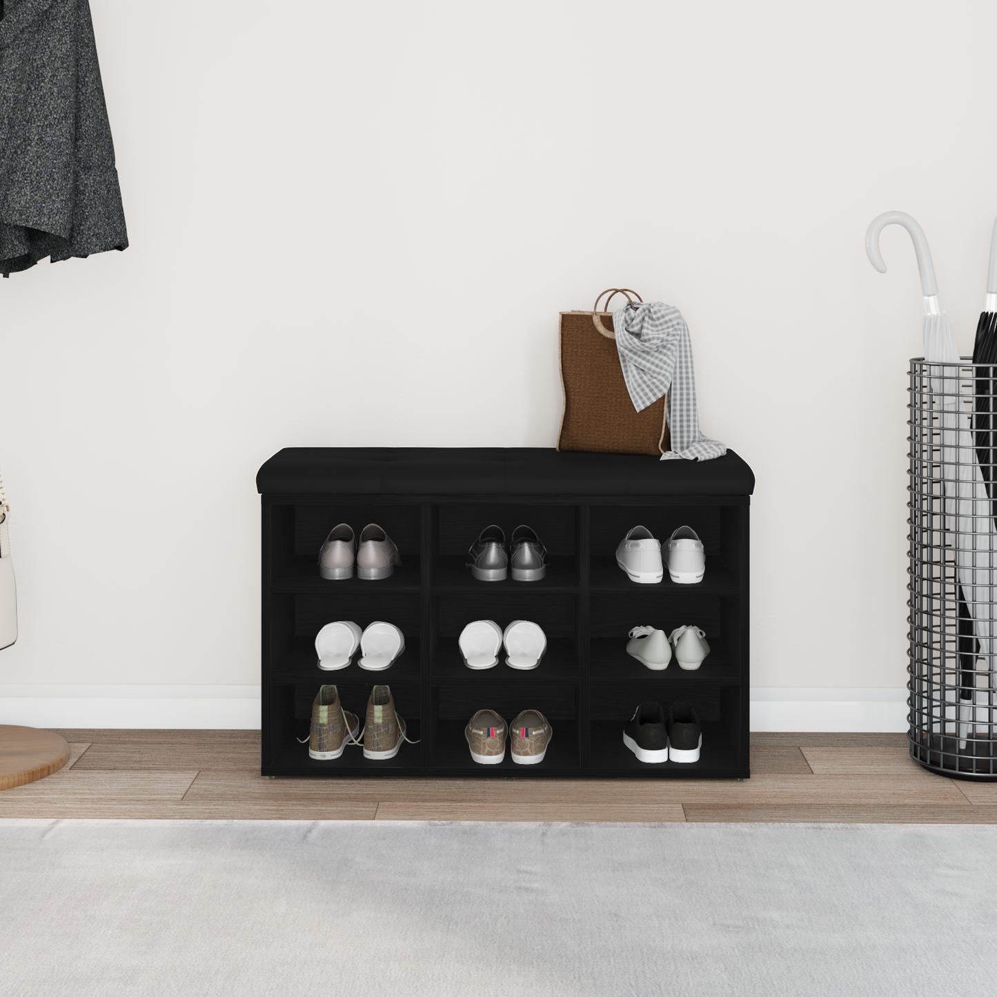 Sko Bænk Med Opbevaring Sort 80 X 30 X 48 Cm Konstrueret Træ