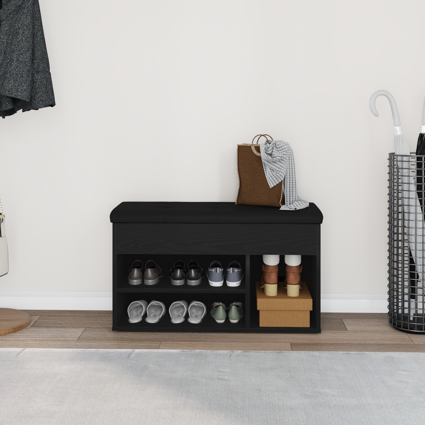 Sko Bænk Med Opbevaring Sort 80 X 30 X 45 Cm Konstrueret Træ