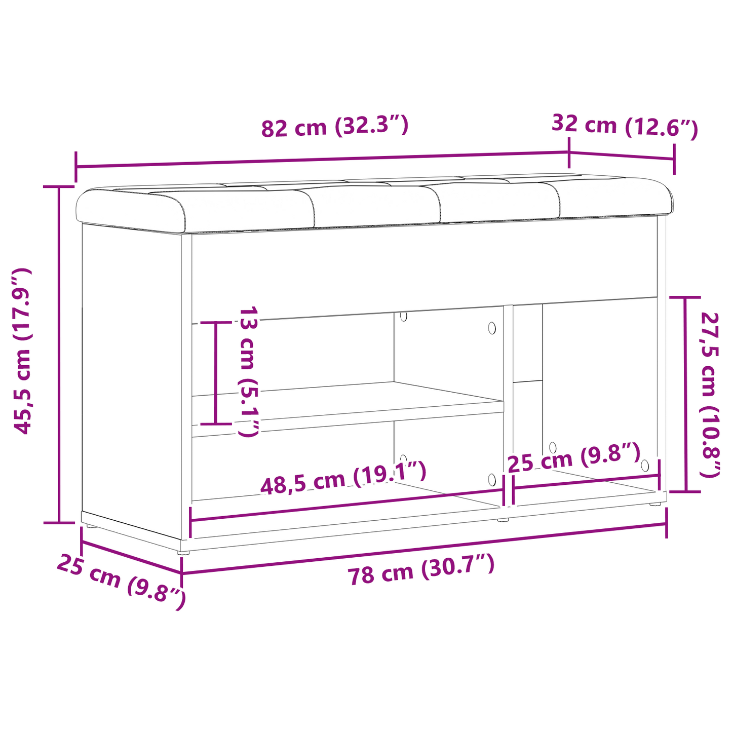 Sko Bænk Med Opbevaring Sort 80 X 30 X 45 Cm Konstrueret Træ