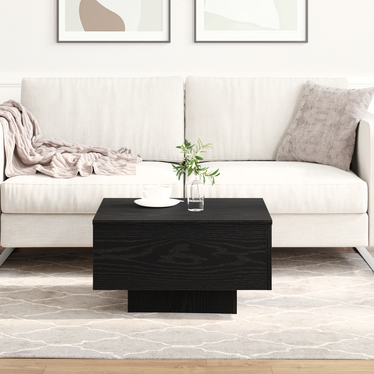 Kaffebord I Sort Eg 55X55X31 Cm - Konstrueret Træ