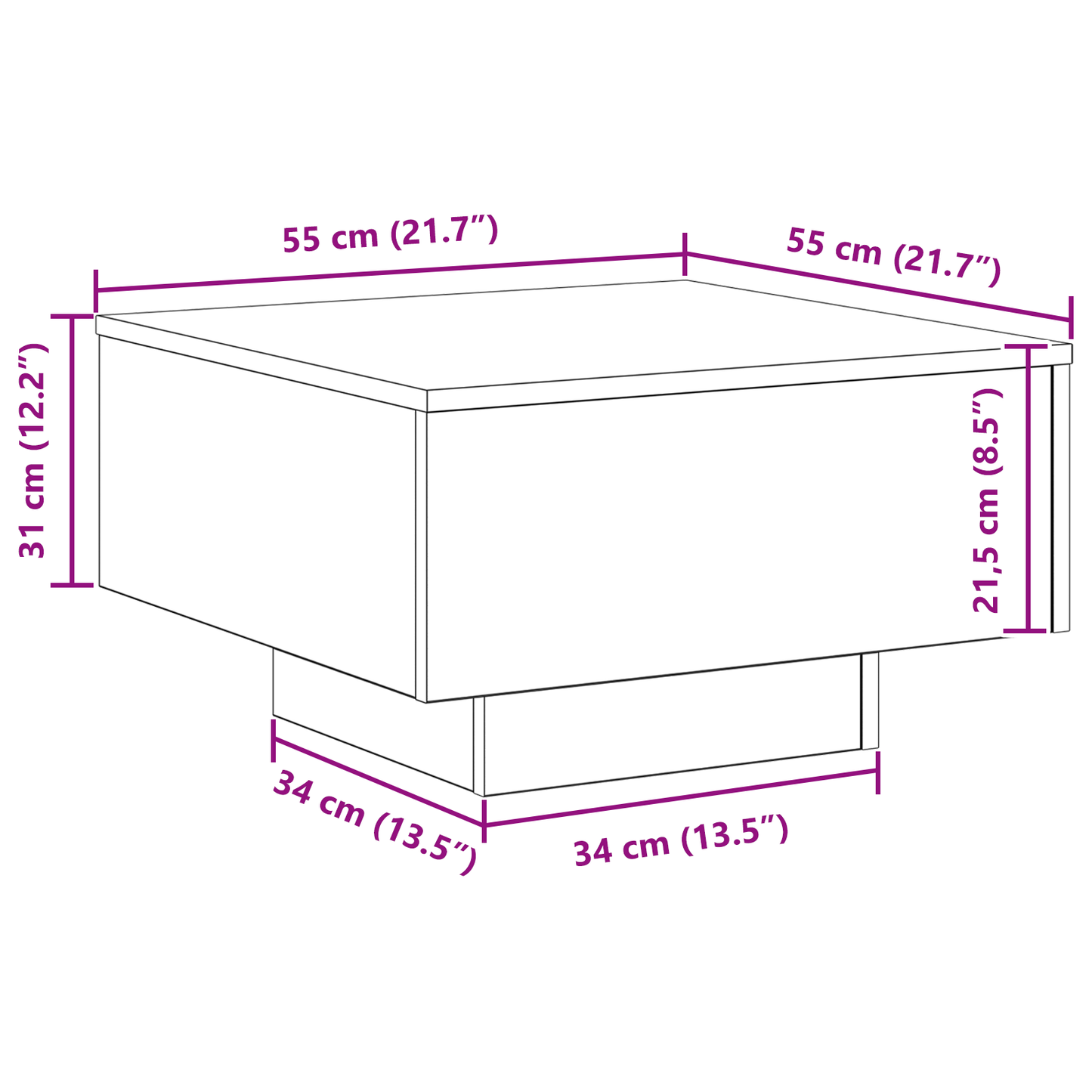Kaffebord I Sort Eg 55X55X31 Cm - Konstrueret Træ