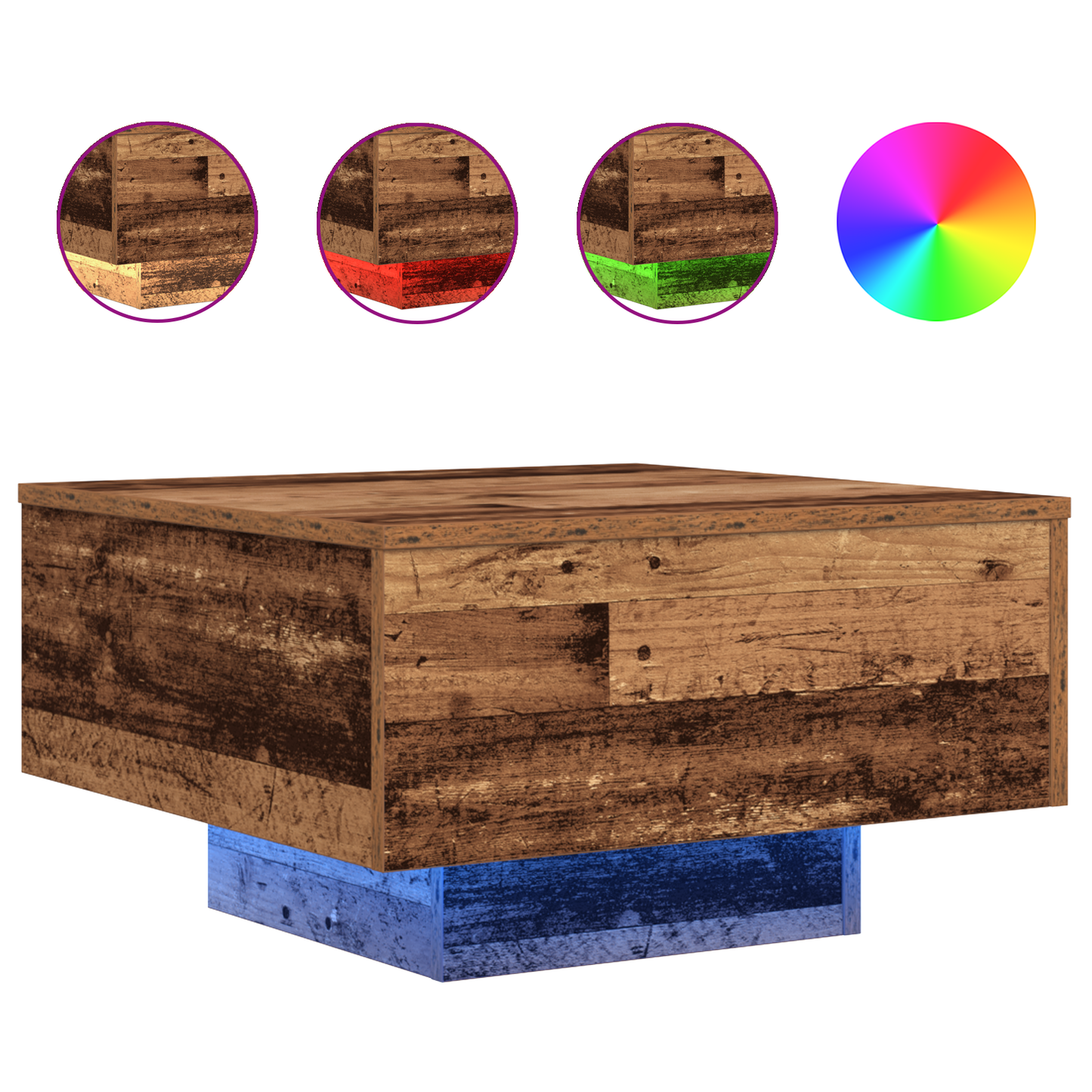 Sofabord Med Led-Lys Gammelt Træ 55X55X31 Cm
