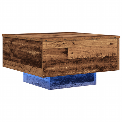 Sofabord Med Led-Lys Gammelt Træ 55X55X31 Cm