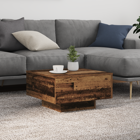 Sofabord Med Led-Lys Gammelt Træ 55X55X31 Cm
