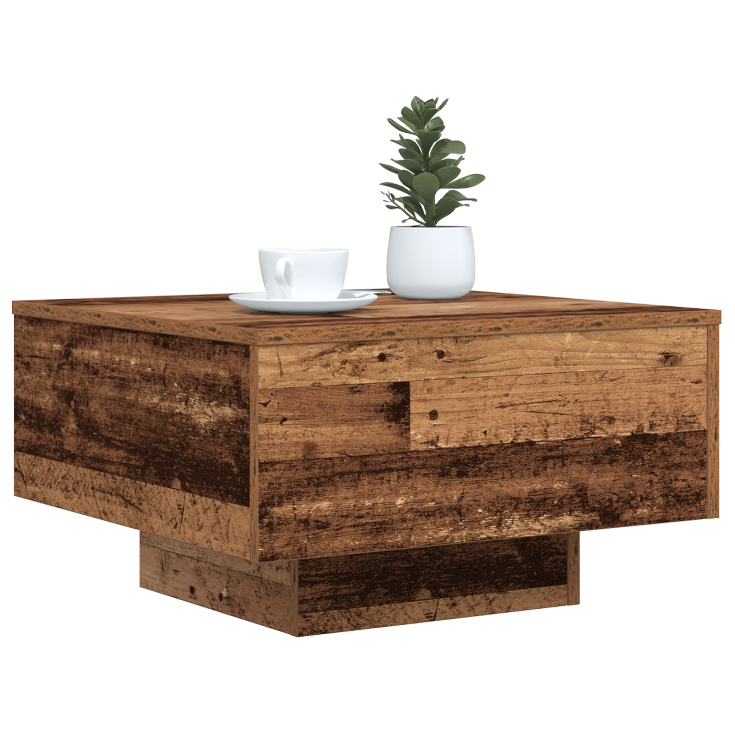 Sofabord Med Led-Lys Gammelt Træ 55X55X31 Cm