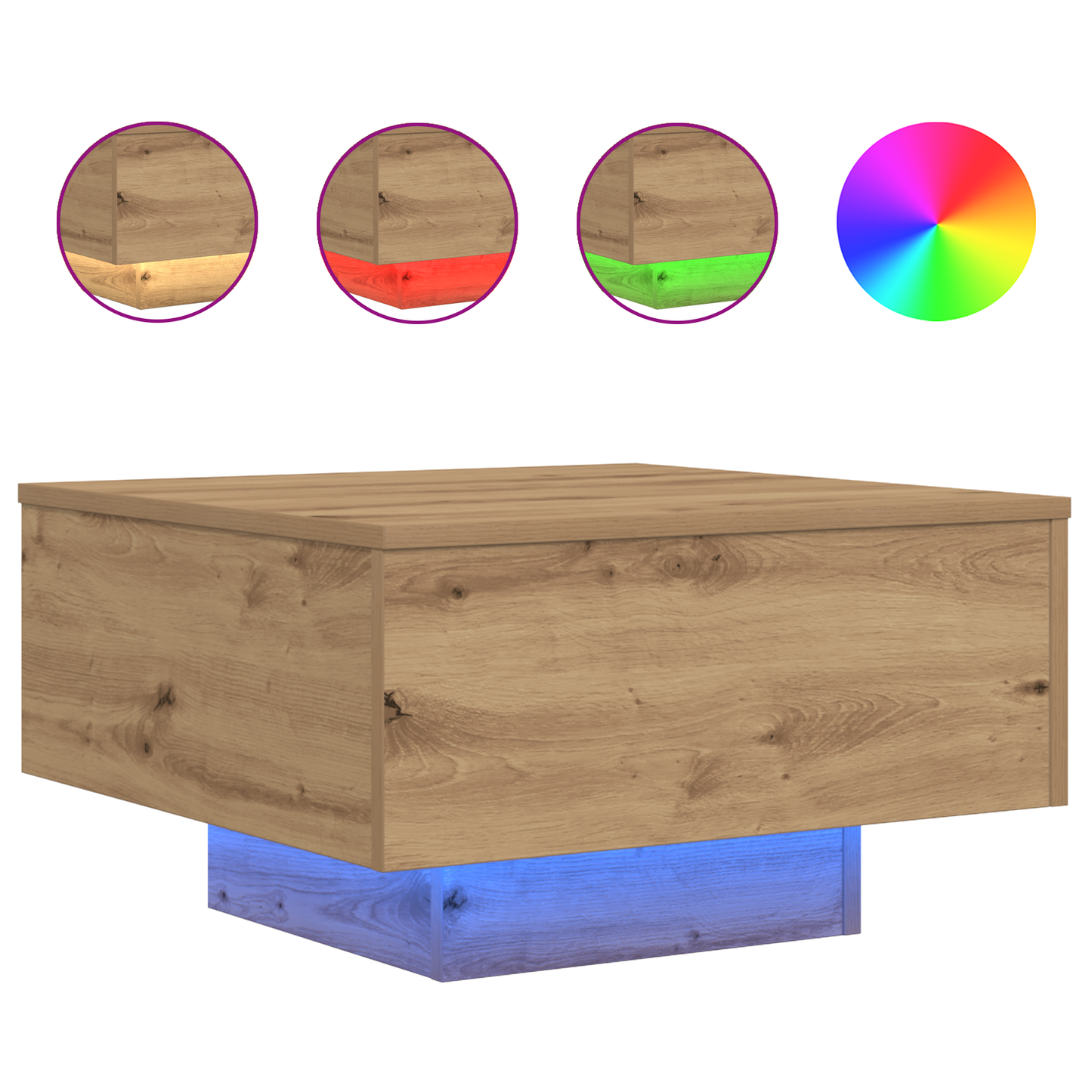 Kaffebord Med Led-Lys Artisan Eg 55X55X31 Cm