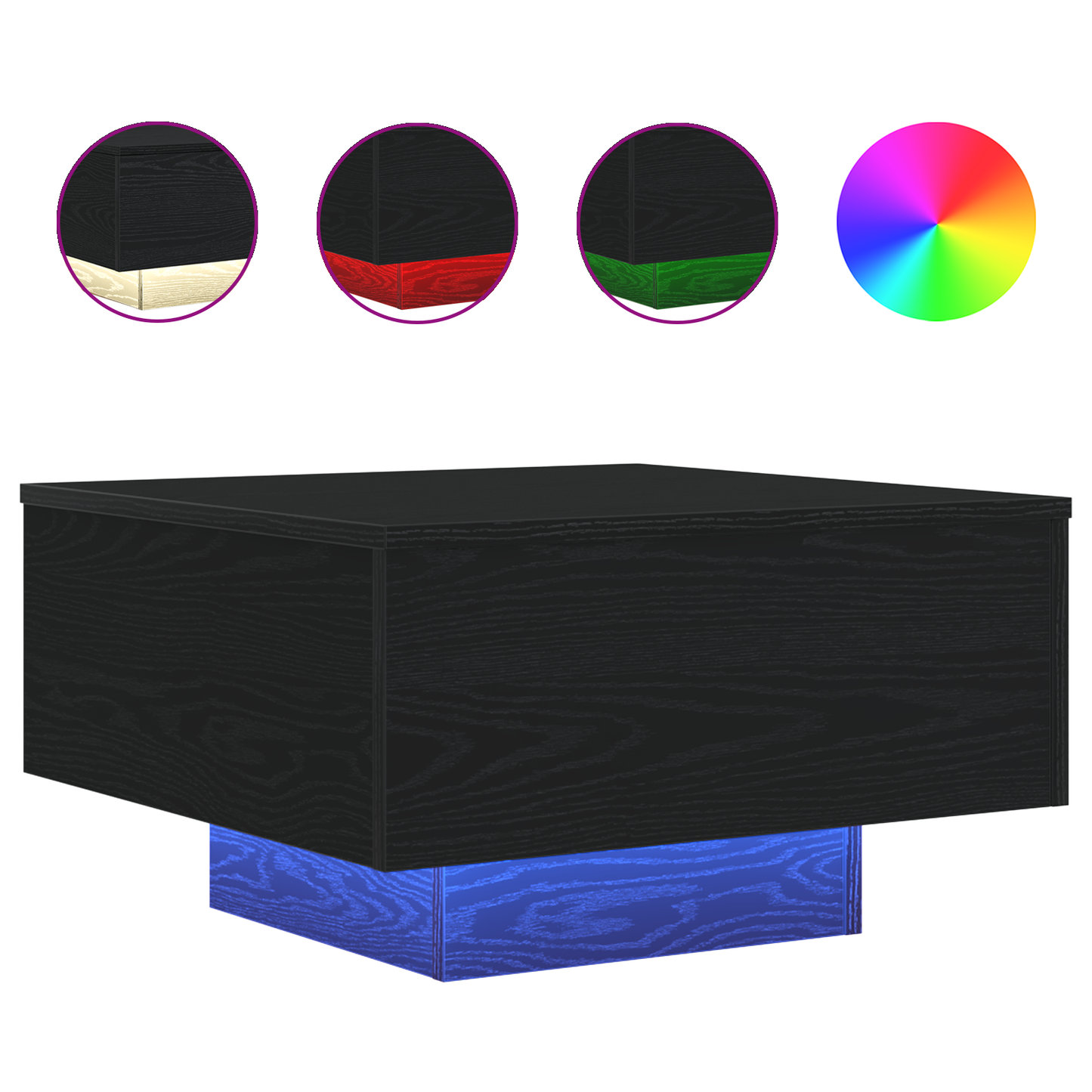 Sofabord Med Led-Lys Sort Eg 55X55X31 Cm