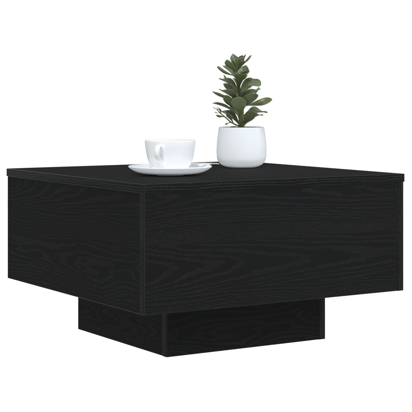 Sofabord Med Led-Lys Sort Eg 55X55X31 Cm