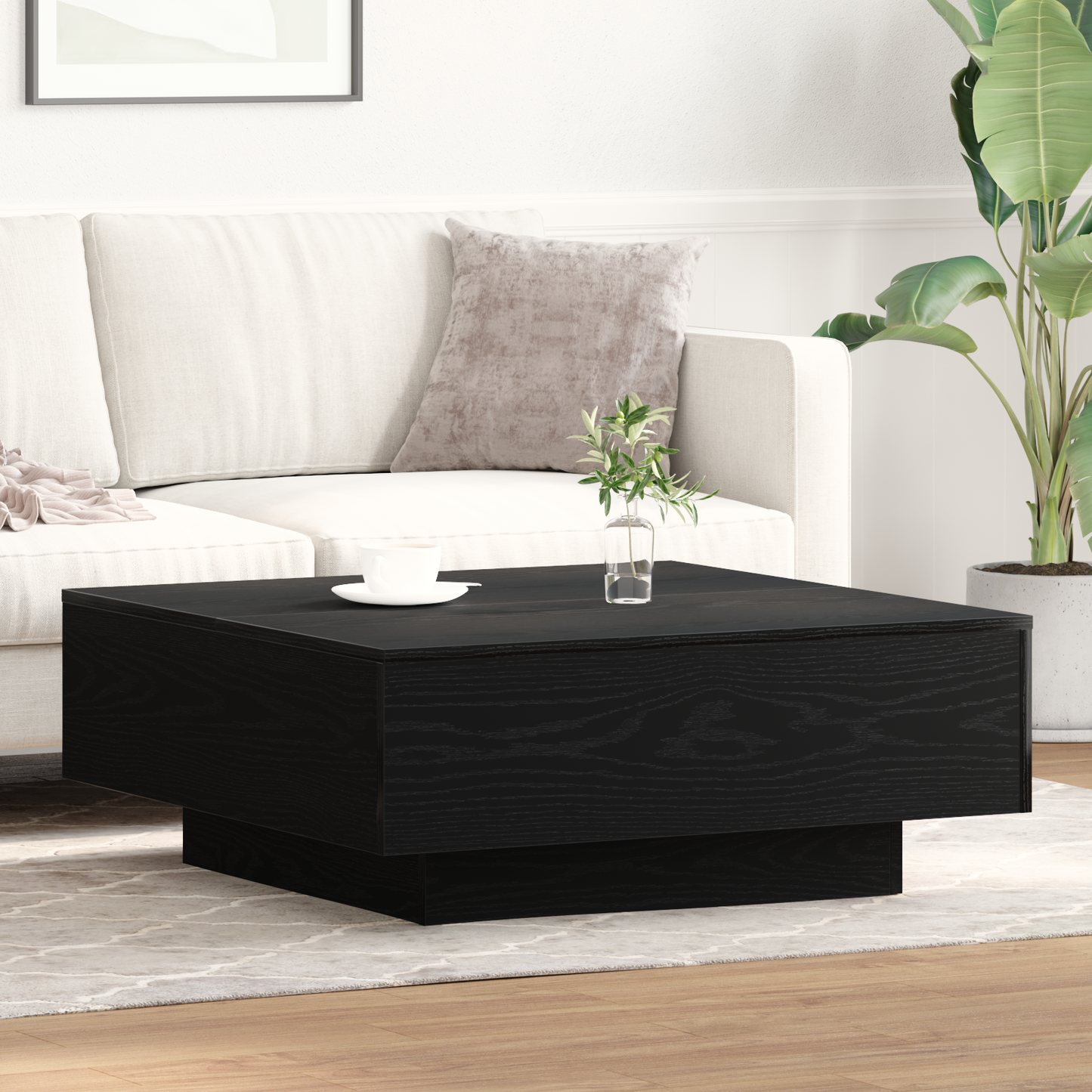 Kaffebord I Sort Eg 80X80X31 Cm Ingeniørtræ