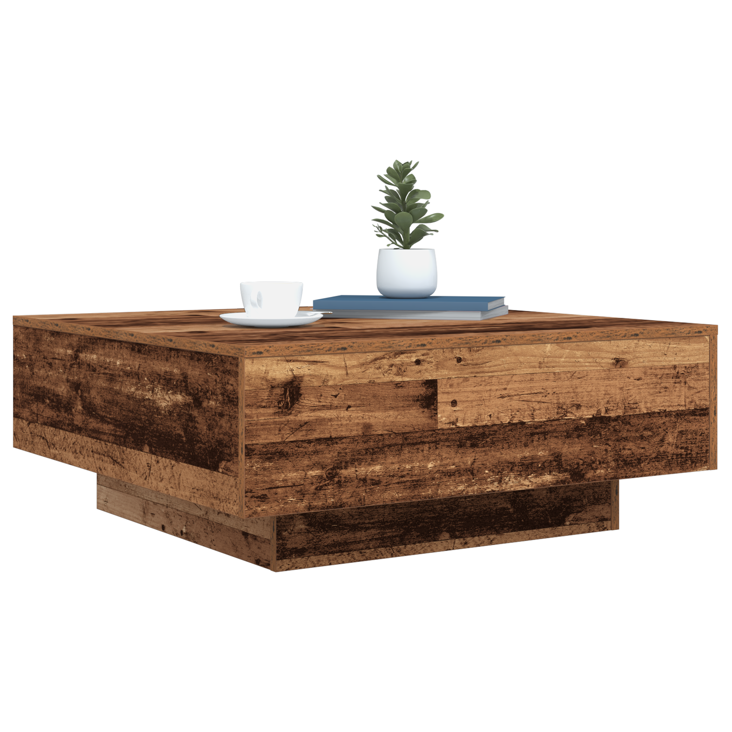 Sofabord Med Led-Lys Gammel Træ 80X80X31 Cm