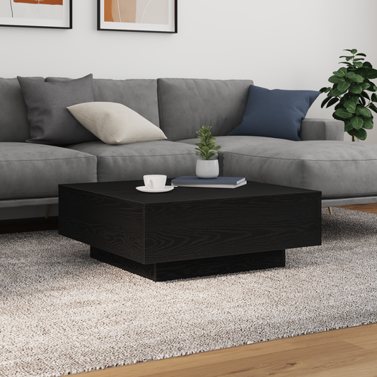 Sofabord Med Led-Lys Sort Eg 80X80X31 Cm