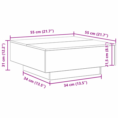 Sofabord Med Led-Lys Sort Eg 80X80X31 Cm