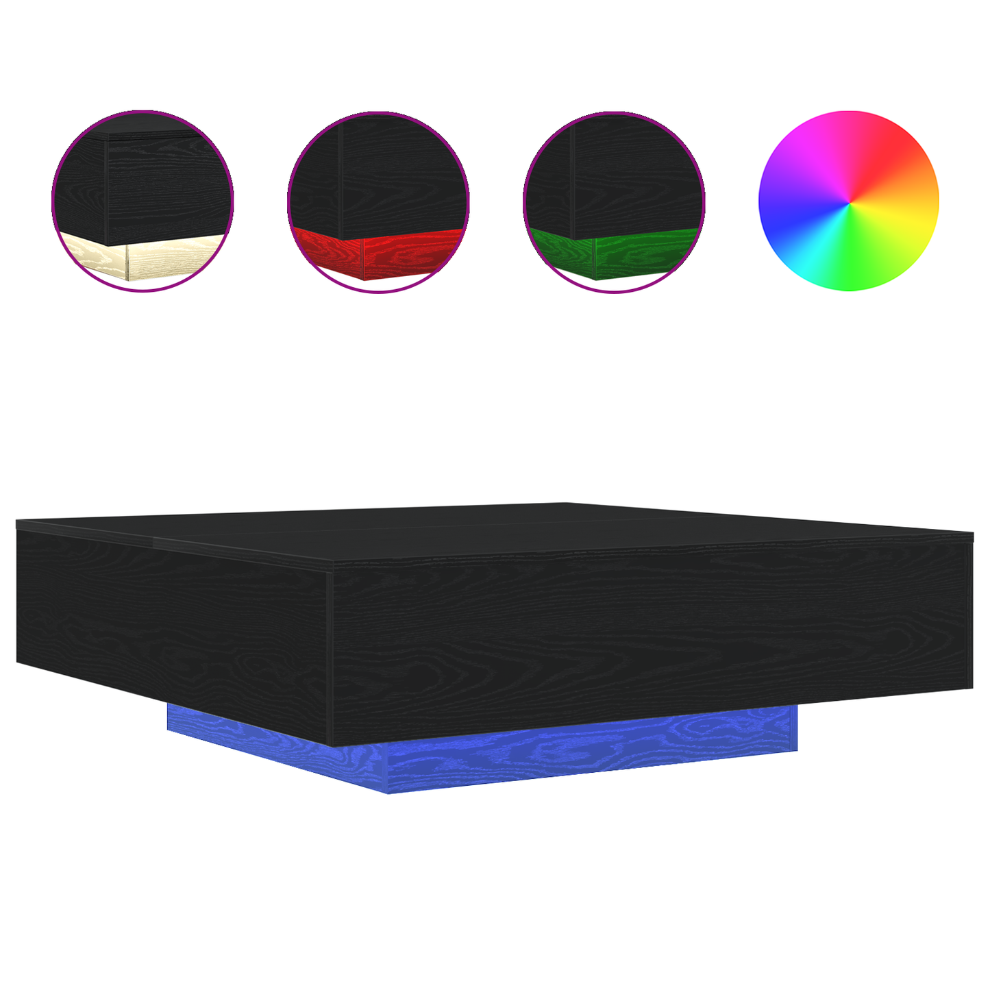 Sofabord Med Led-Lys Sort Eg 100X100X31 Cm