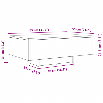 Kaffebord Med Led-Lys Sort Eg 85X55X31 Cm