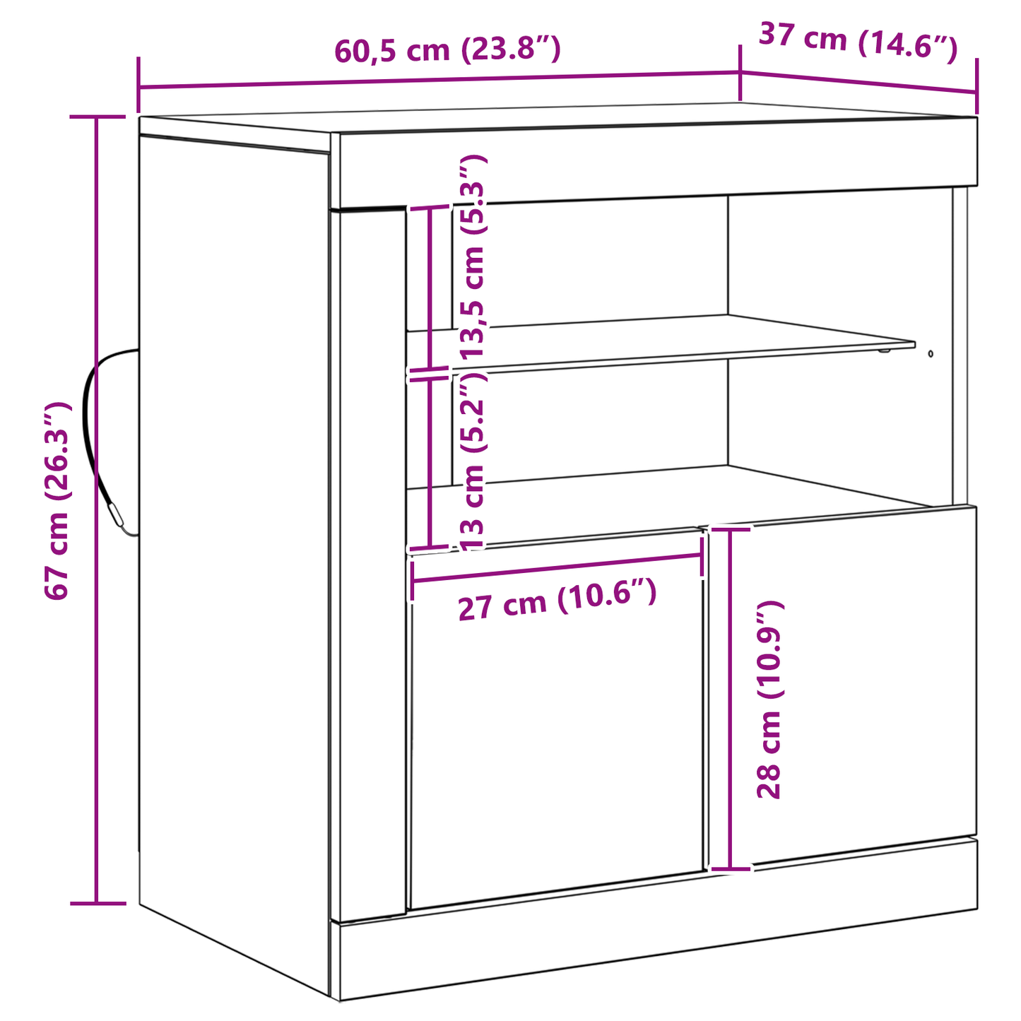 Sideboard Brun 60,5 X 37 X 67 Cm Konstrueret Træ