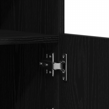Sideboard Med Led Lys Sort Eg 60,5X37X100 Cm