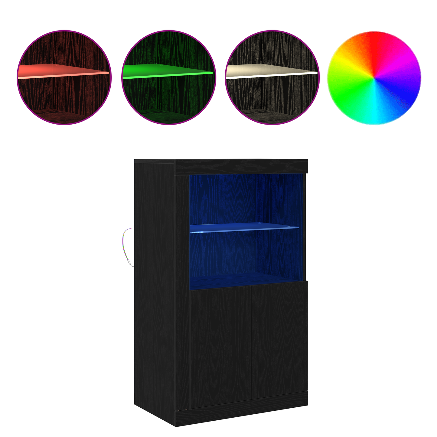 Sideboard Med Led Lys Sort Eg 60,5X37X100 Cm
