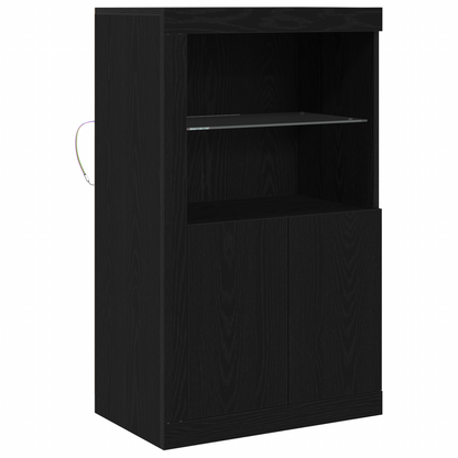 Sideboard Med Led Lys Sort Eg 60,5X37X100 Cm