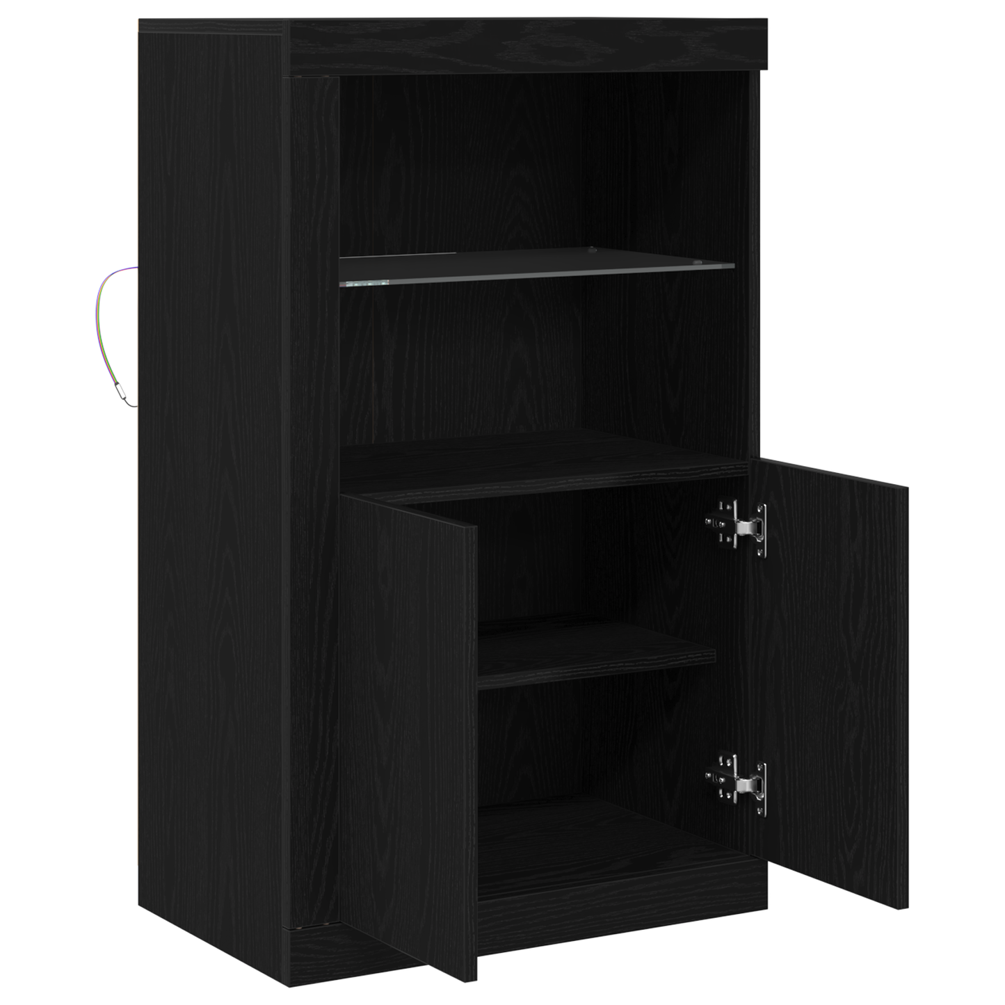 Sideboard Med Led Lys Sort Eg 60,5X37X100 Cm