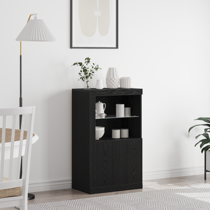 Sideboard Med Led Lys Sort Eg 60,5X37X100 Cm