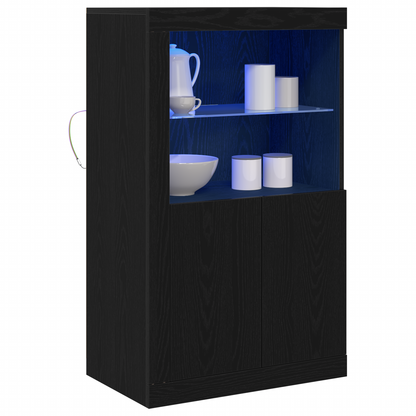 Sideboard Med Led Lys Sort Eg 60,5X37X100 Cm
