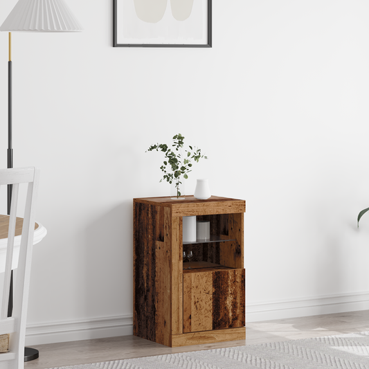 Sideboard Med Led Lys I Gammelt Træ 41X37X67 Cm