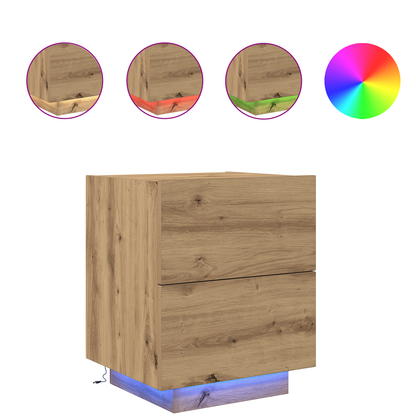 Sengeborde Med Led-Lys 2 Stk Artisan Eg 45X40X55 Cm