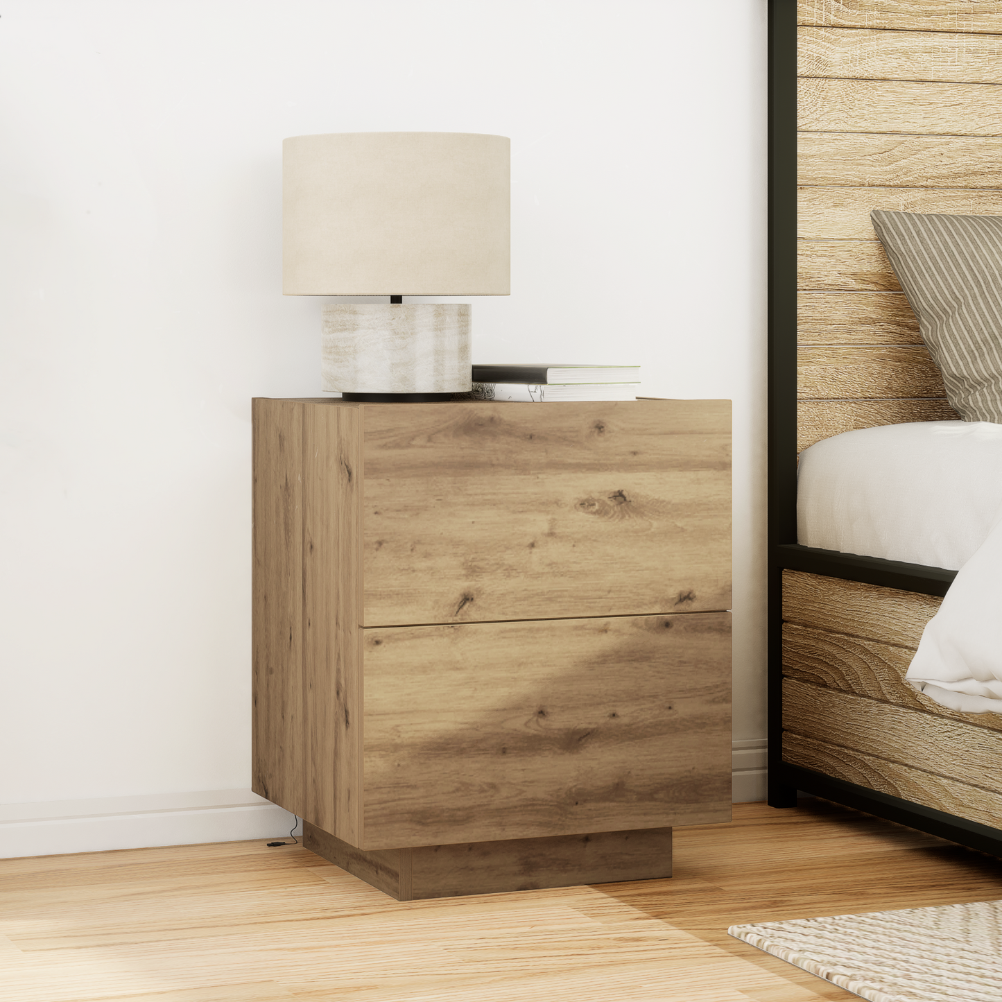 Sengeborde Med Led-Lys 2 Stk Artisan Eg 45X40X55 Cm