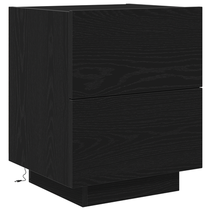 Sengebord Med Led-Lys Sort Eg 45X40X55 Cm