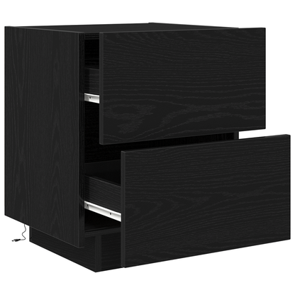 Sengebord Med Led-Lys Sort Eg 45X40X55 Cm