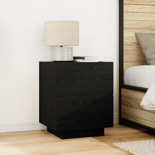 Sengebord Med Led-Lys Sort Eg 45X40X55 Cm