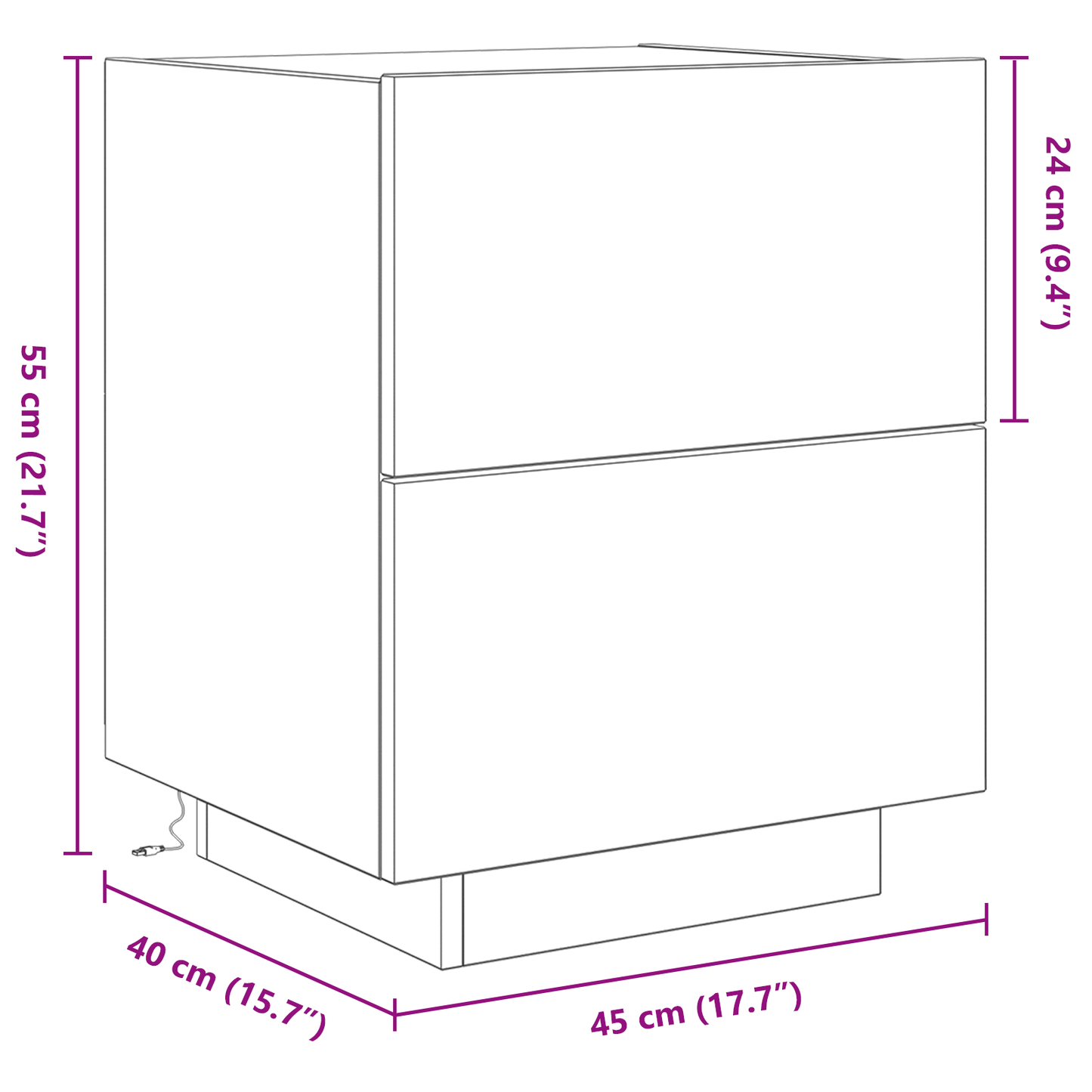 Sengebord Med Led-Lys Sort Eg 45X40X55 Cm