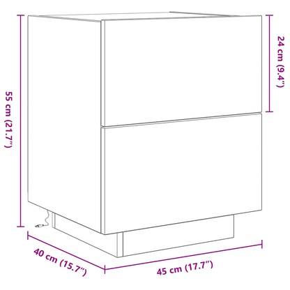 Sengebord Med Led-Lys Sort Eg 45X40X55 Cm