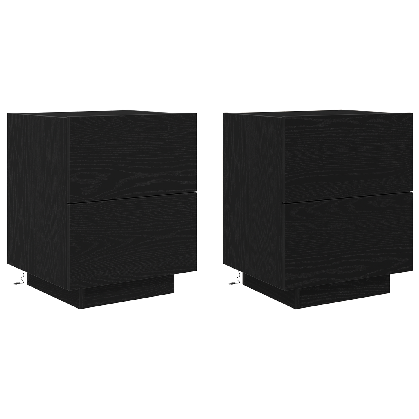 Sengeborde Med Led Lys, 2 Stk. Sort Egetræ 45X40X55 Cm