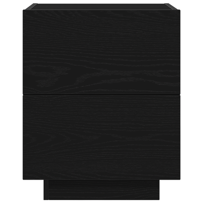 Sengeborde Med Led Lys, 2 Stk. Sort Egetræ 45X40X55 Cm