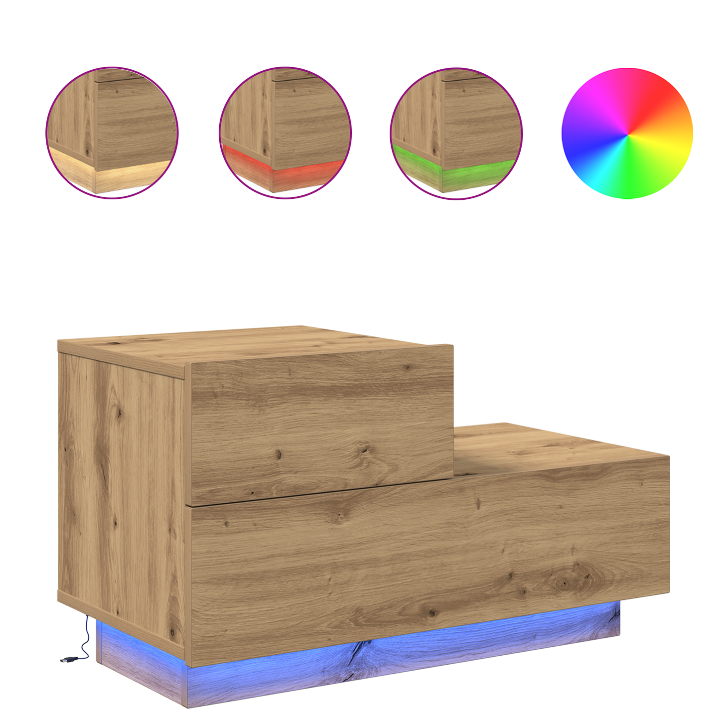 Sengebord Med Led-Lys Artisan Eg 100X36X49 Cm