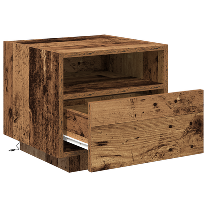 Sengebord Med Led-Lys Gammel Træ 40X39X37 Cm