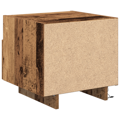 Sengebord Med Led-Lys Gammel Træ 40X39X37 Cm