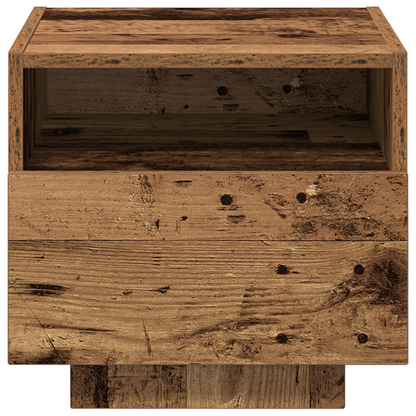 Sengebord Med Led-Lys Gammel Træ 40X39X37 Cm