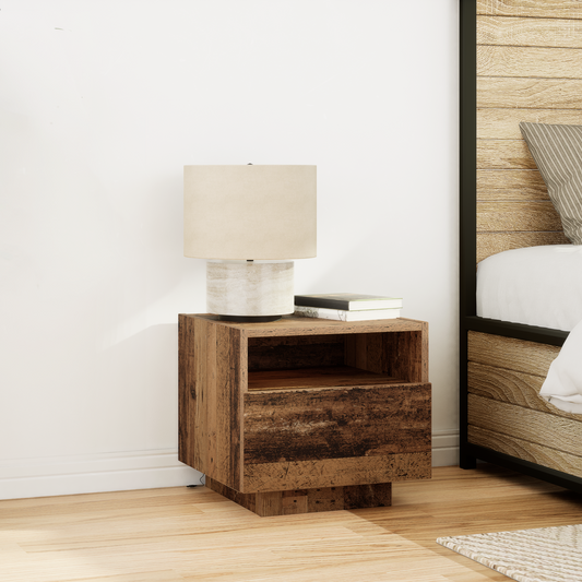Natborde Med Led-Lys 2 Stk Gammel Træ 40X39X37 Cm